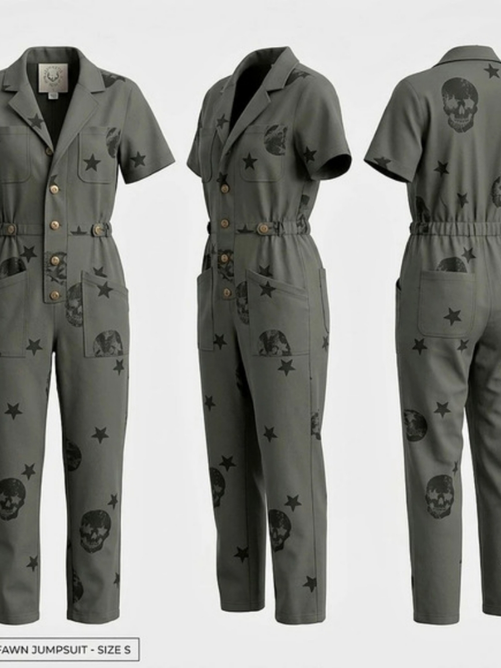 Fantastic Fawn Skull Star Jumpsuit Size Small